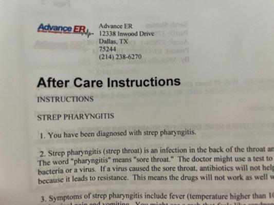 The correct diagnosis after superior care from DO Hicks at Advance ER