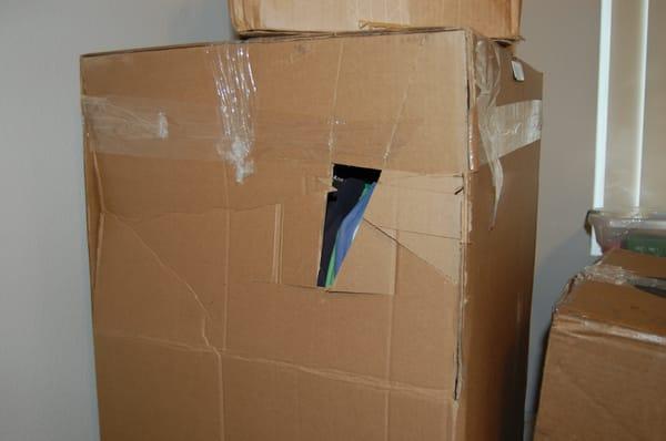 We are guessing movers had fun with a knife.