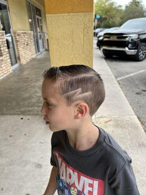 Anthony artwork on my son's head!