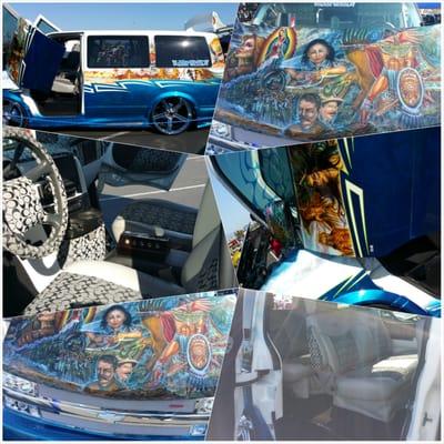 Really beautiful art on the hood of this van. It had a Coach interior