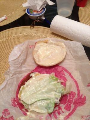 My chicken sandwich I waited in the drive thru 25 mins for! No I didn't ask for extra mayo!