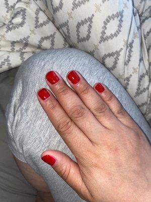 Get red manicure done by Helen / Lisa  Very happy with the outcome specially since my nails are so short .