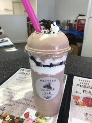 Red velvet shake with crushed oreo