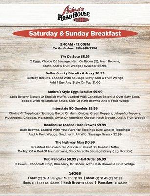 Ambro's breakfast menu