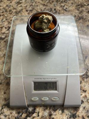 An 1/8th of an oz.  that doesn't weigh up to its reputation (of weighing an 1/8th)