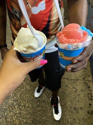 Butter pecan and rainbow ice