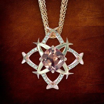 Rose zircon, diamond and rose gold unique designer pendant