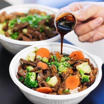 Half and half bowl with veggies