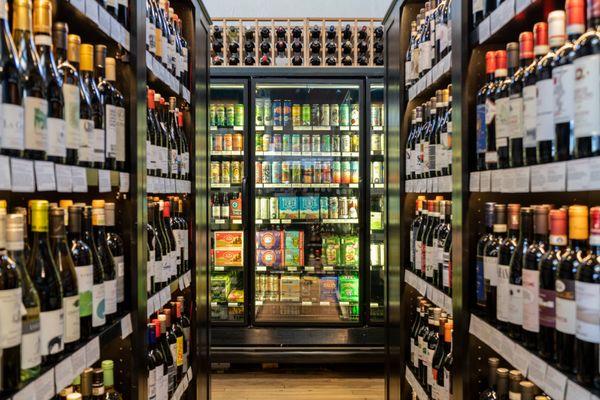 Wine shelves and craft beer