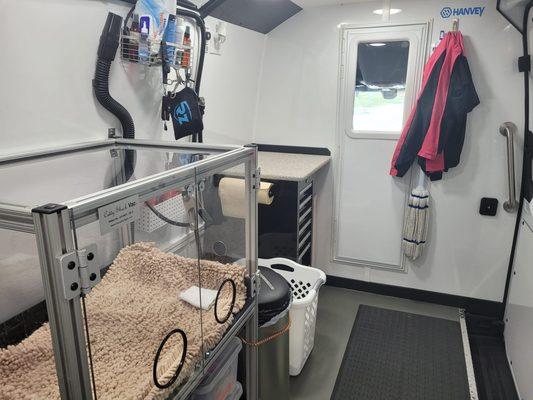 Inside the grooming van