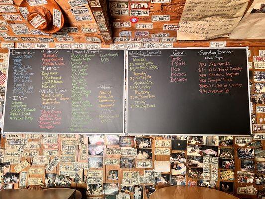 Inside beer menu and events posted