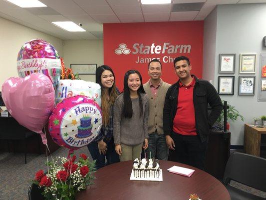 Happy Birthday Annie! Our team celebrates with cake, flowers,  and balloons