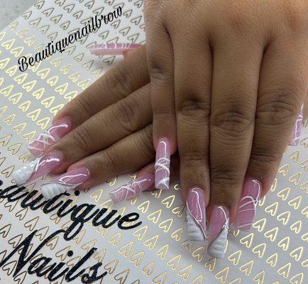 Fancy pink and white nails by Nikki