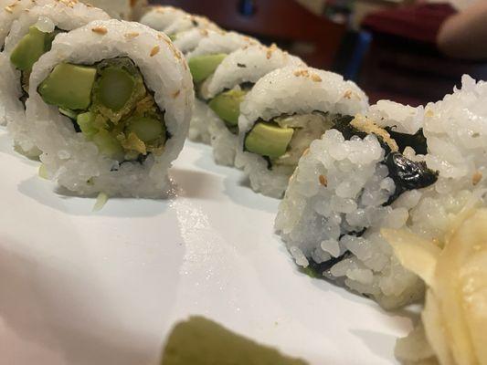 Asparagus tempura and fried tofu rolls