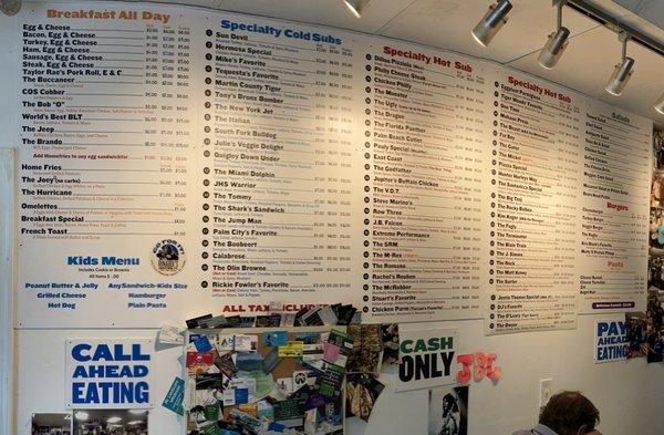 The menu - it takes a whole wall!