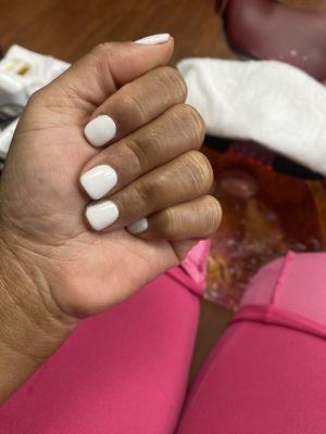 White gel manicure done by Kat