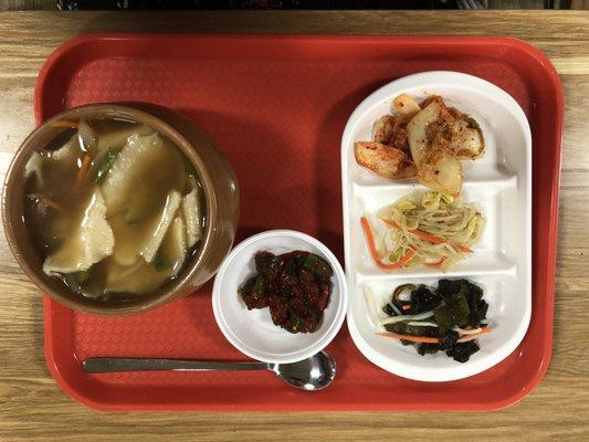 Dough flake soup and side dishes