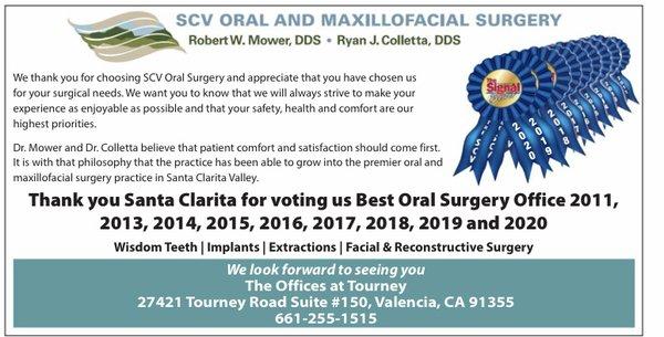 Voted best Oral and Maxillofacial Surgeons 10 years and counting!