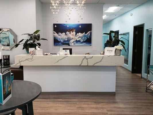 The front desk reception area