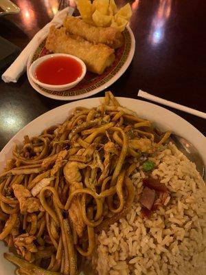 Lo Mein, egg rolls, crab rangoon. Let's eat!