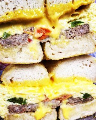 Northern Omelet Breakfast Sandwich on a Swiss Melt Bagel!