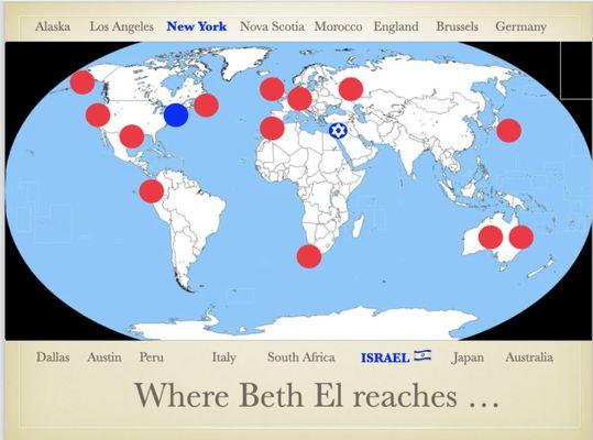 Some of the many places tapped into and feeding off of Beth El of Manhattan's video live-streamed services.