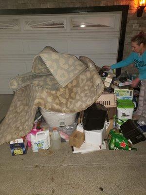 Everything was dumped out of boxes on the drive way. This is at 3am, after my daughter and I managed to bring half of our belongings in.