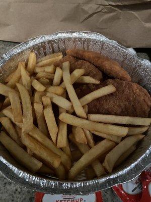 Chicken tenders and fries came soggy