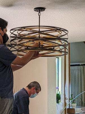 New dining room light at exactly the requested drop from the ceiling.