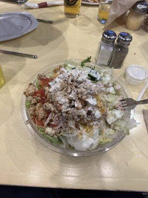 I Got a large grilled chicken salad, and it is big filling and delicious,I would highly recommend this