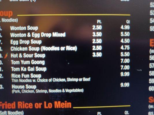 The menu that I was told is wrong with my soup only coming in small size