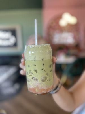 Peaches and Cream Iced Matcha