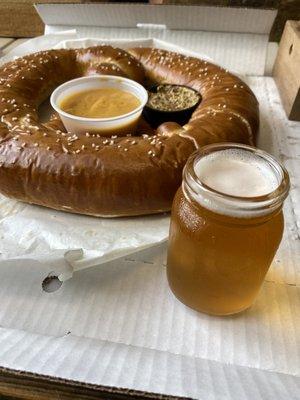 Gigantic Pretzel .... Ok that beer is from the sampler, not full sized.