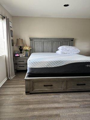 Russelyn storage bed, side table, and Ashley memory foam mattress