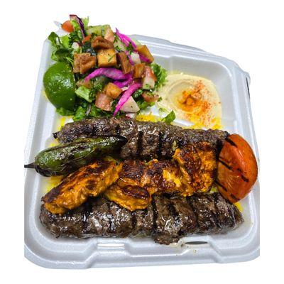 Beef kabob and chicken kabob mix platter