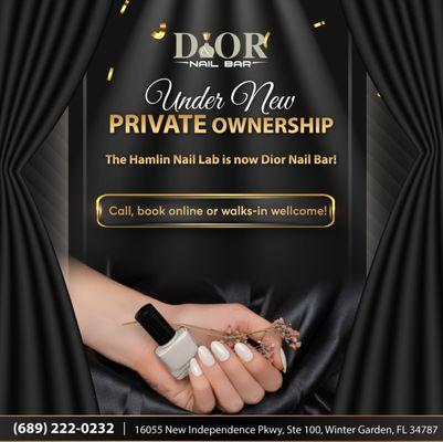 IMPORTANT NOTICE - UNDER NEW OWNERSHIP
We invite you to make DIOR NAIL BAR your new nail sanctuary, where elegance meets expertise.