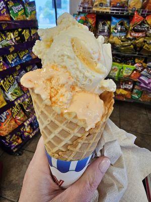 Peach ice cream and orange sherbert