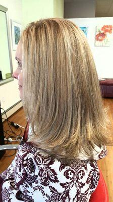 Organic hair color root touch up and high light.