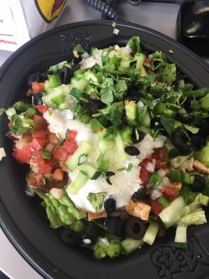 chicken salad with black beans, all the veggies and sour cream!