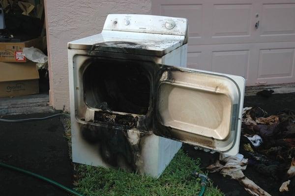 Don't let this happen to you! Call now for maintenance on your dryer now and vent cleaning.