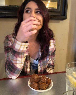 my wife and her bowl of muffins