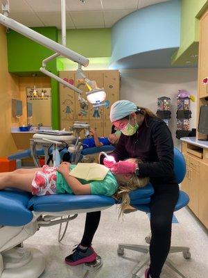 Perfectly calm kid getting her teeth cleaned! (This didn't used to be the case.) Thank you to the best dental group in San Diego.