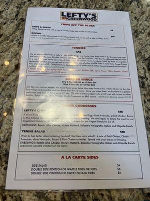 Lefty's on greenwood food menu