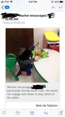 Teacher sent this photo to me of my 25 month old son on his 4th day at school.