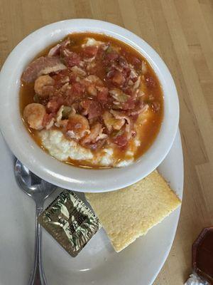 Shrimp and grits. This girl doesn't do grits but it was good.