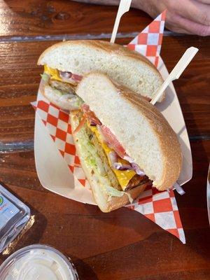 Veggie burger! Love that they cut it in half!