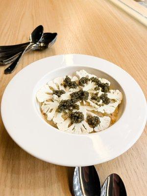 Valentine's Day Margheritine with cauliflower and caviar