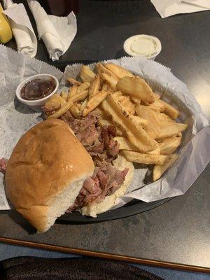 Brisket Sandwich with Fries.