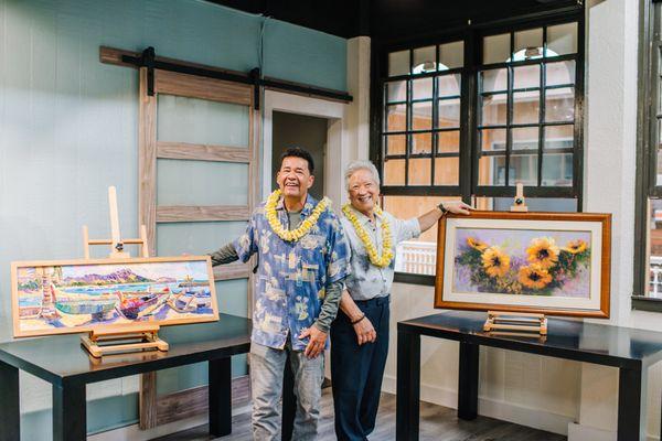 Art Instructors, Mark Brown (left) and George Eguchi (right) in front of their work. See our website for art course schedule.