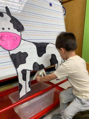 Learning all about FARM LIFE - milking cows